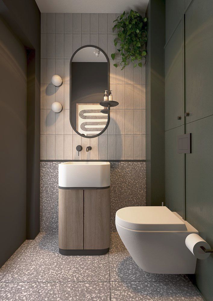 Luxury bathroom interior with LED mirror and modern fittings